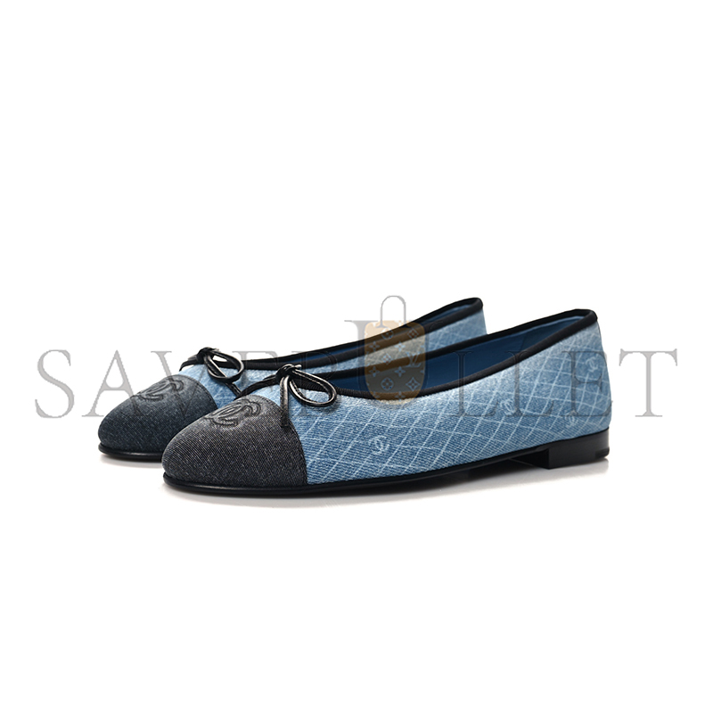 CHANEL DENIM PRINTED QUILT CC CAP TOE BALLERINA FLATS 157513